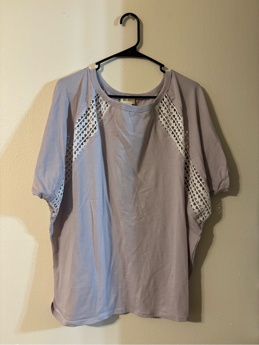 BiBi Lavender Short Sleeve Top with White Crochet Panels